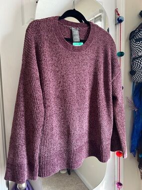 Matty M Chenille Crewneck Sweater in Plum Heather